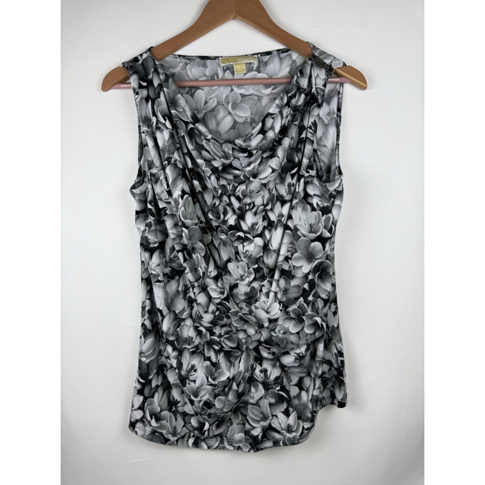 Women's Michael Kors Sleeveless Floral Cowl Neck Top Black/White Size L